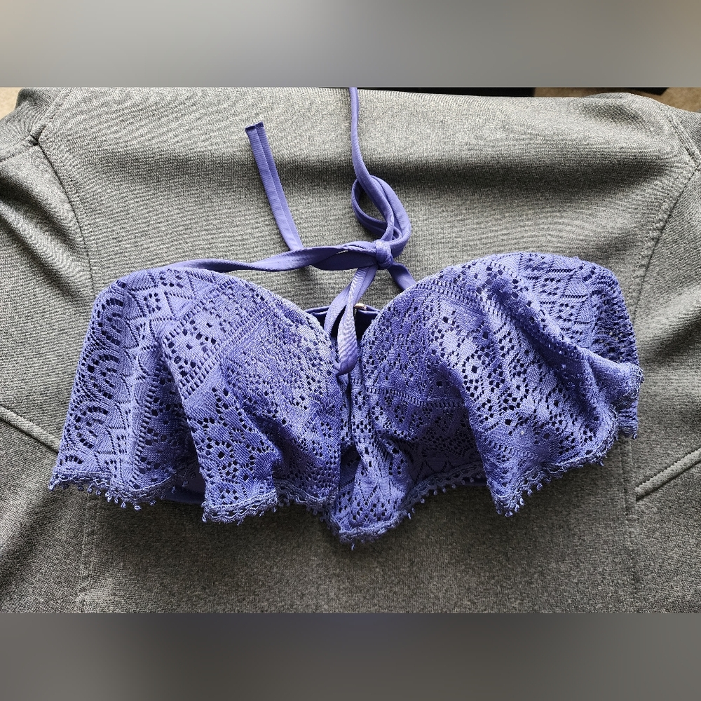 Victoria's Secret Purple Lace Bikini Top with Ruffled Design
